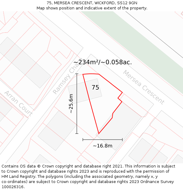 75, MERSEA CRESCENT, WICKFORD, SS12 9GN: Plot and title map