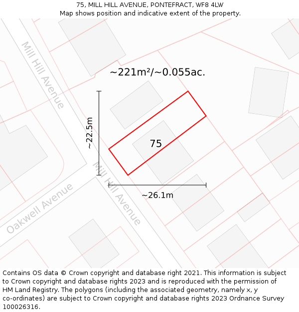 75, MILL HILL AVENUE, PONTEFRACT, WF8 4LW: Plot and title map