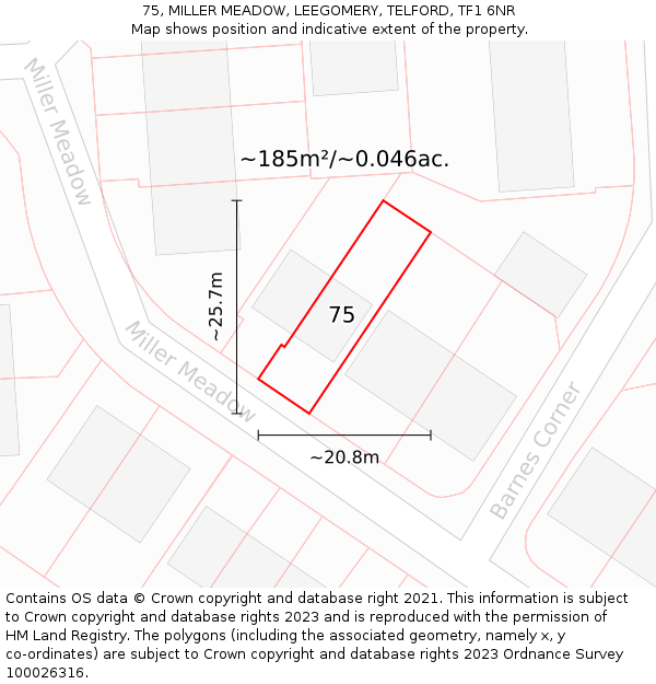 75, MILLER MEADOW, LEEGOMERY, TELFORD, TF1 6NR: Plot and title map