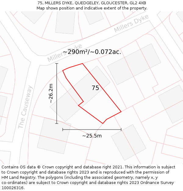 75, MILLERS DYKE, QUEDGELEY, GLOUCESTER, GL2 4XB: Plot and title map