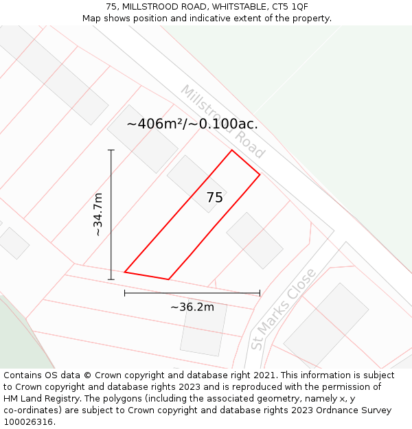 75, MILLSTROOD ROAD, WHITSTABLE, CT5 1QF: Plot and title map