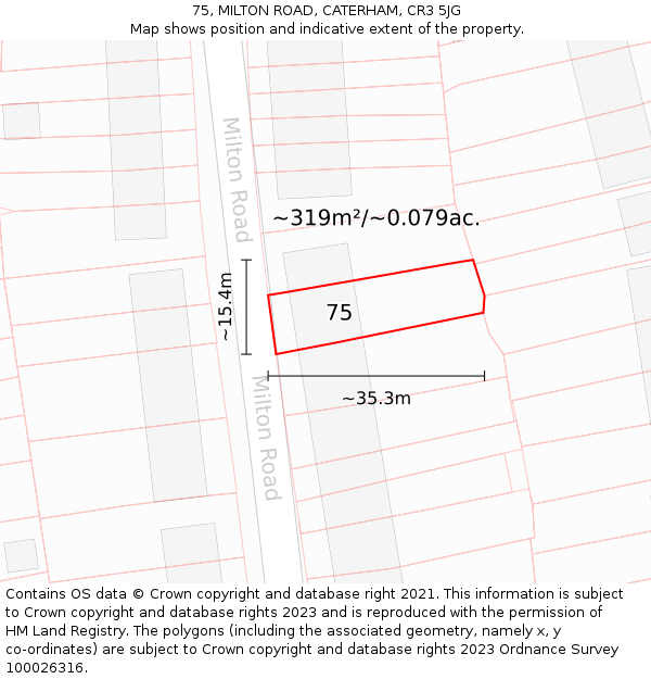 75, MILTON ROAD, CATERHAM, CR3 5JG: Plot and title map