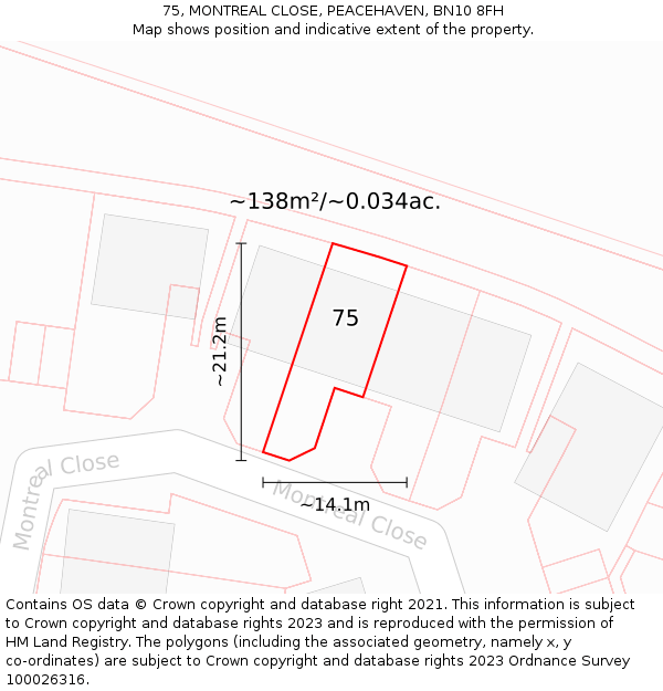 75, MONTREAL CLOSE, PEACEHAVEN, BN10 8FH: Plot and title map