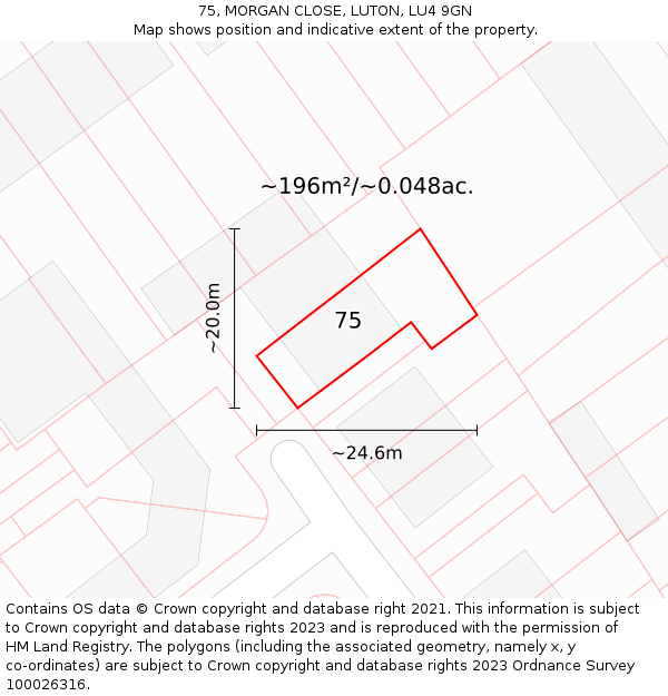 75, MORGAN CLOSE, LUTON, LU4 9GN: Plot and title map