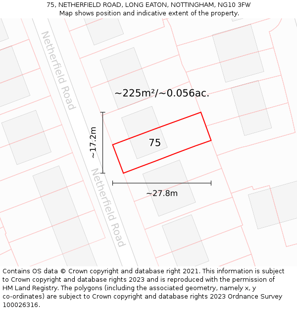 75, NETHERFIELD ROAD, LONG EATON, NOTTINGHAM, NG10 3FW: Plot and title map