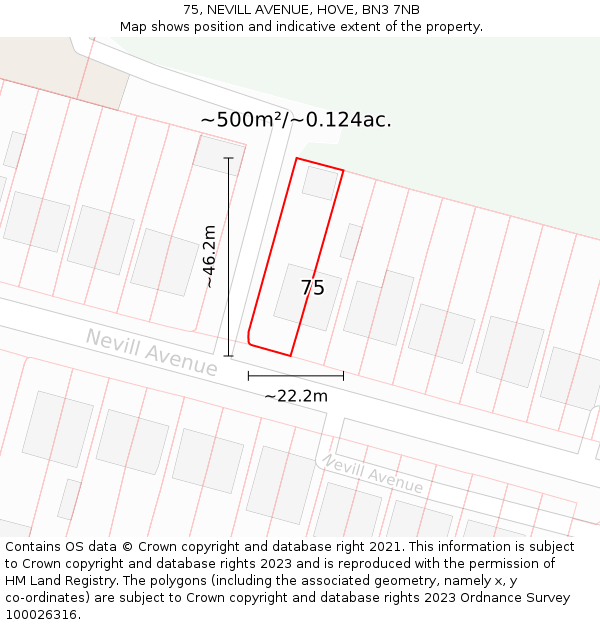 75, NEVILL AVENUE, HOVE, BN3 7NB: Plot and title map