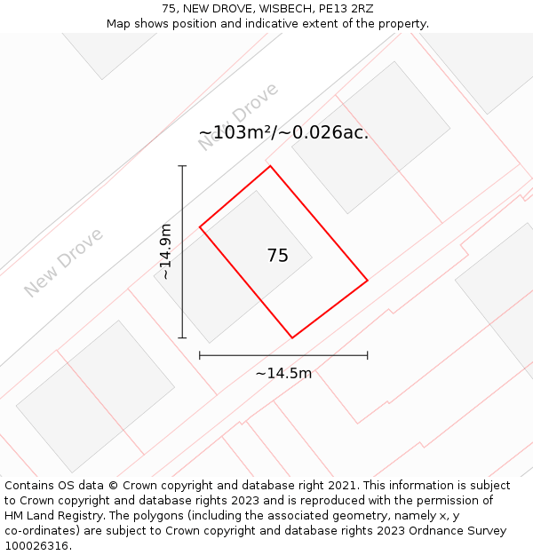 75, NEW DROVE, WISBECH, PE13 2RZ: Plot and title map