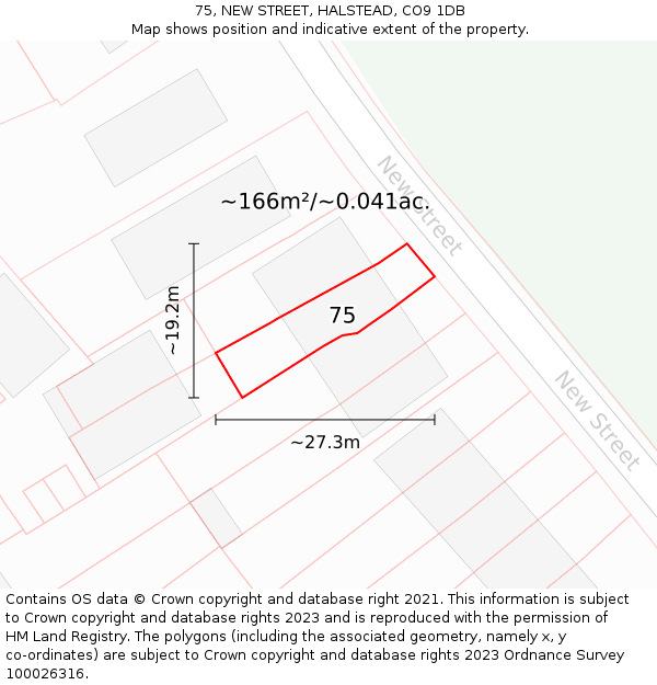 75, NEW STREET, HALSTEAD, CO9 1DB: Plot and title map