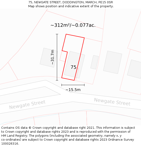 75, NEWGATE STREET, DODDINGTON, MARCH, PE15 0SR: Plot and title map