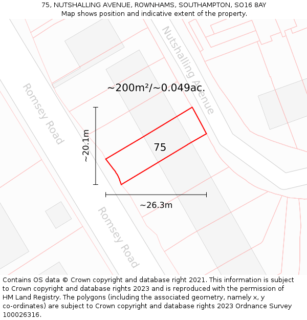 75, NUTSHALLING AVENUE, ROWNHAMS, SOUTHAMPTON, SO16 8AY: Plot and title map