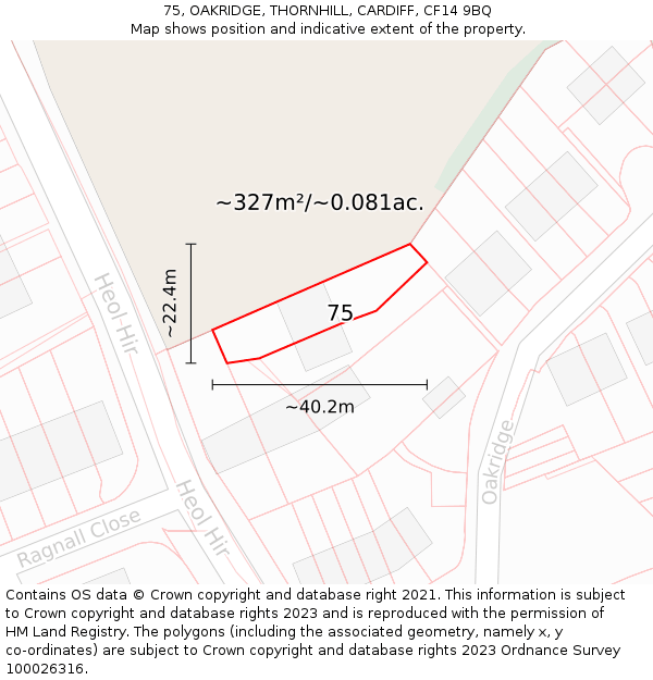 75, OAKRIDGE, THORNHILL, CARDIFF, CF14 9BQ: Plot and title map