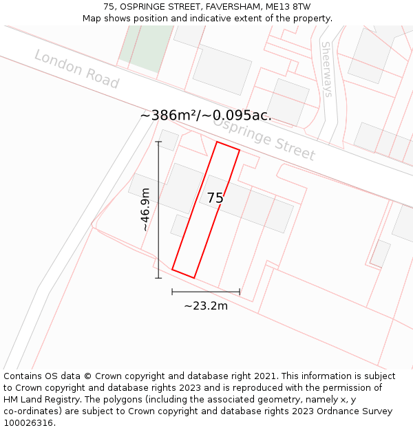 75, OSPRINGE STREET, FAVERSHAM, ME13 8TW: Plot and title map