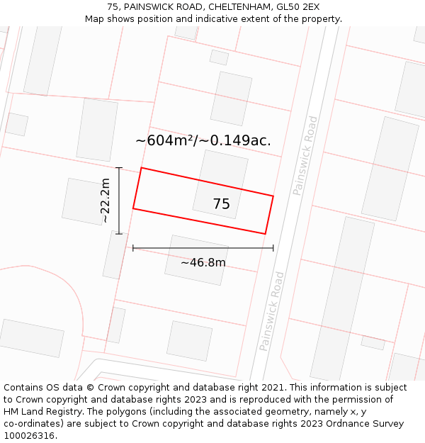 75, PAINSWICK ROAD, CHELTENHAM, GL50 2EX: Plot and title map