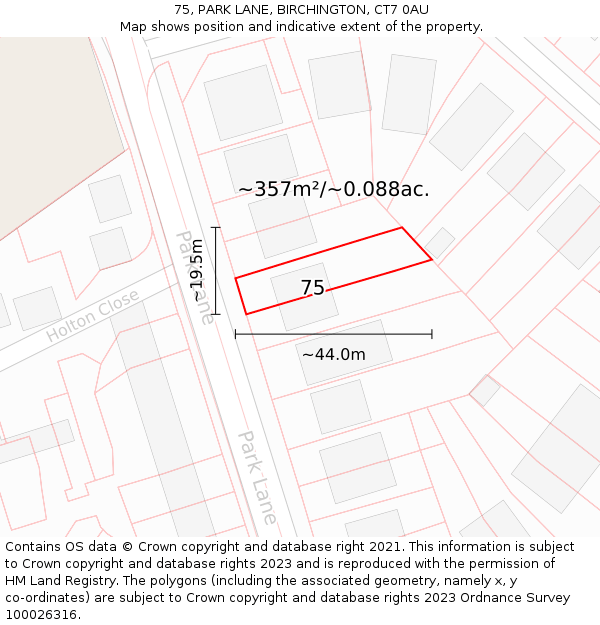 75, PARK LANE, BIRCHINGTON, CT7 0AU: Plot and title map