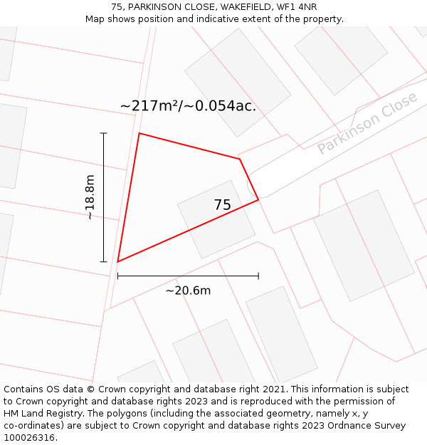 75, PARKINSON CLOSE, WAKEFIELD, WF1 4NR: Plot and title map