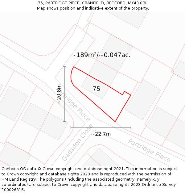 75, PARTRIDGE PIECE, CRANFIELD, BEDFORD, MK43 0BL: Plot and title map