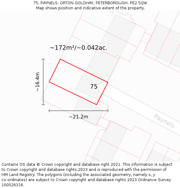 75, PAYNELS, ORTON GOLDHAY, PETERBOROUGH, PE2 5QW: Plot and title map