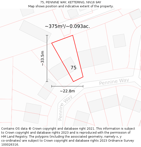 75, PENNINE WAY, KETTERING, NN16 9AY: Plot and title map