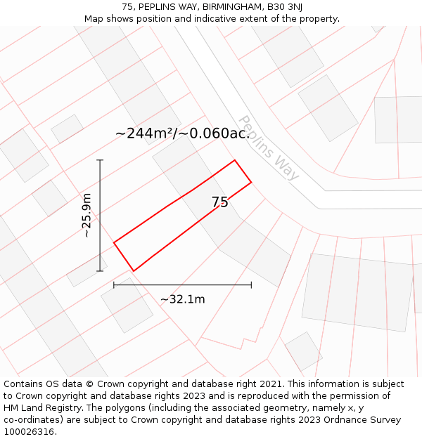 75, PEPLINS WAY, BIRMINGHAM, B30 3NJ: Plot and title map