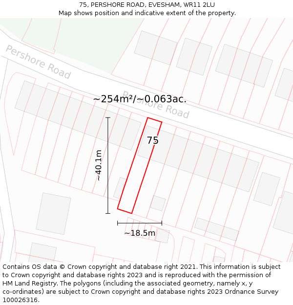 75, PERSHORE ROAD, EVESHAM, WR11 2LU: Plot and title map