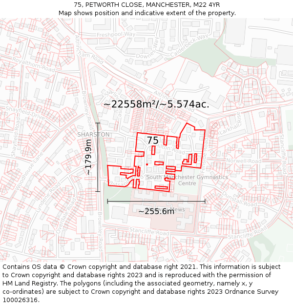 75, PETWORTH CLOSE, MANCHESTER, M22 4YR: Plot and title map