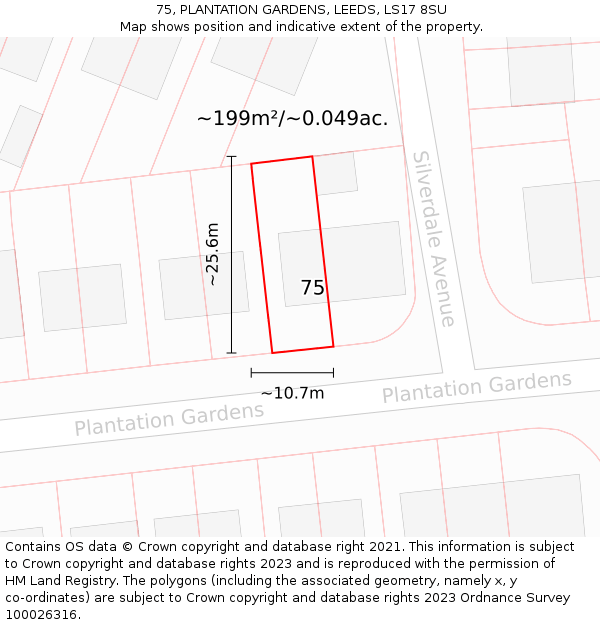 75, PLANTATION GARDENS, LEEDS, LS17 8SU: Plot and title map