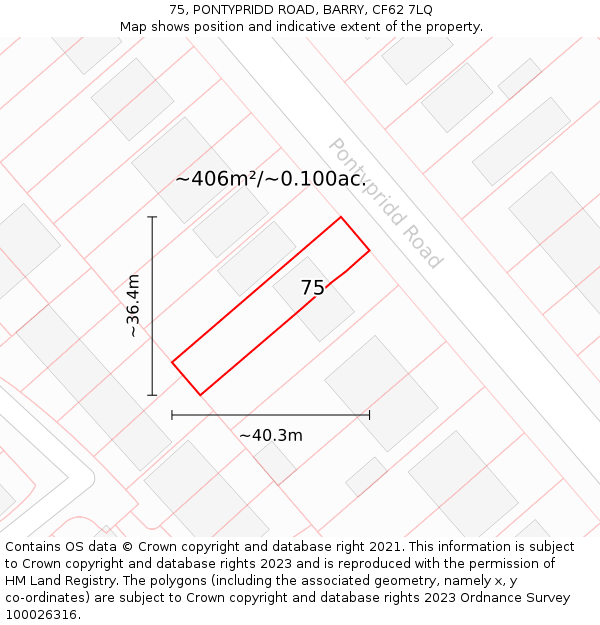 75, PONTYPRIDD ROAD, BARRY, CF62 7LQ: Plot and title map