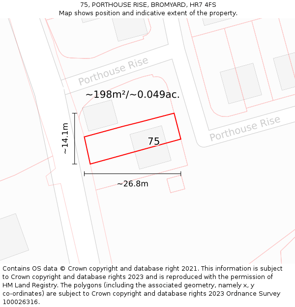 75, PORTHOUSE RISE, BROMYARD, HR7 4FS: Plot and title map