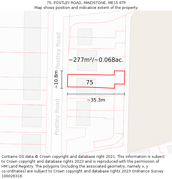 75, POSTLEY ROAD, MAIDSTONE, ME15 6TP: Plot and title map