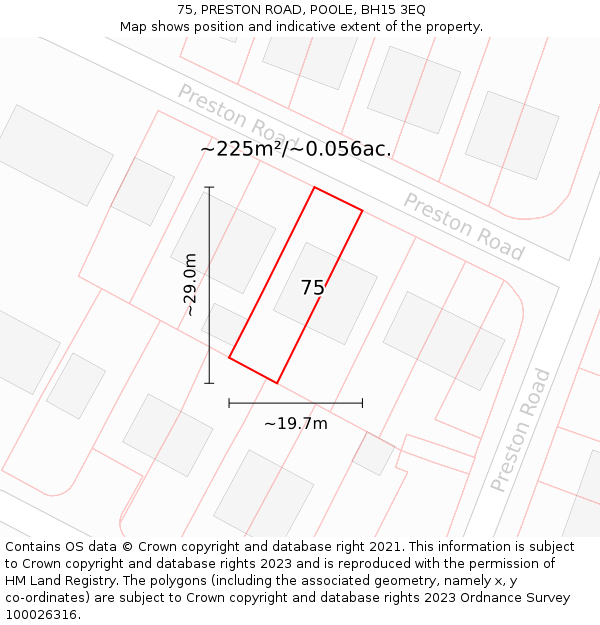 75, PRESTON ROAD, POOLE, BH15 3EQ: Plot and title map