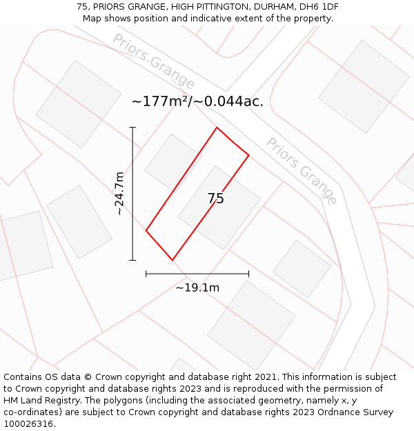 75, PRIORS GRANGE, HIGH PITTINGTON, DURHAM, DH6 1DF: Plot and title map