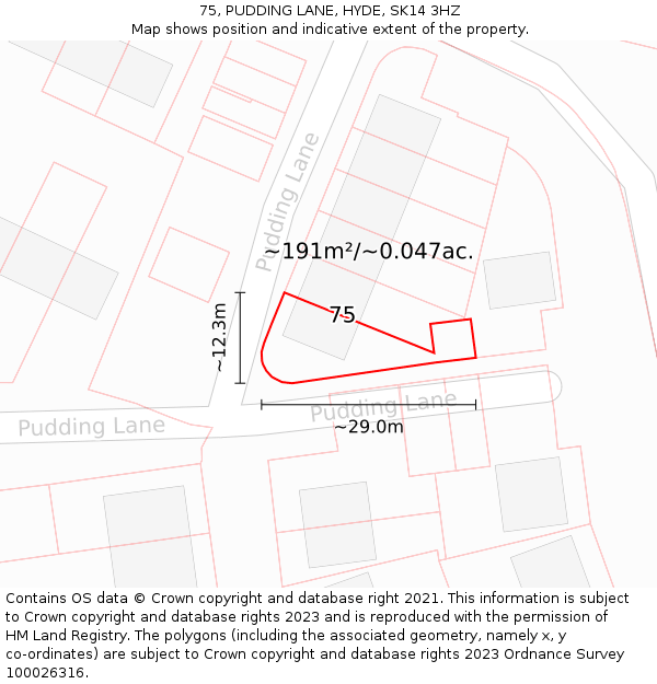 75, PUDDING LANE, HYDE, SK14 3HZ: Plot and title map