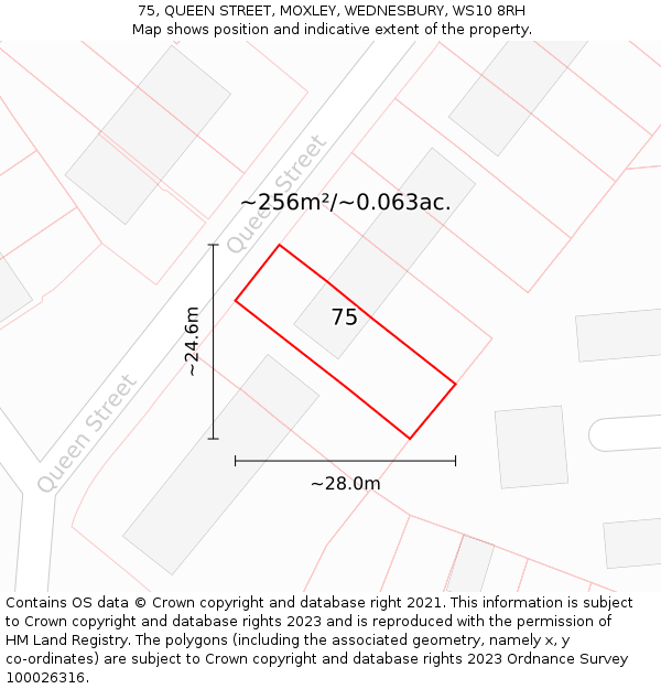 75, QUEEN STREET, MOXLEY, WEDNESBURY, WS10 8RH: Plot and title map