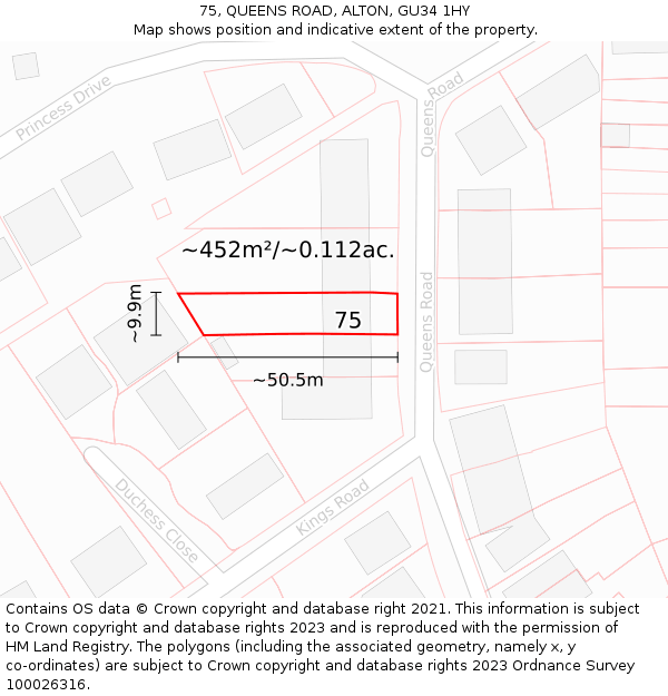 75, QUEENS ROAD, ALTON, GU34 1HY: Plot and title map