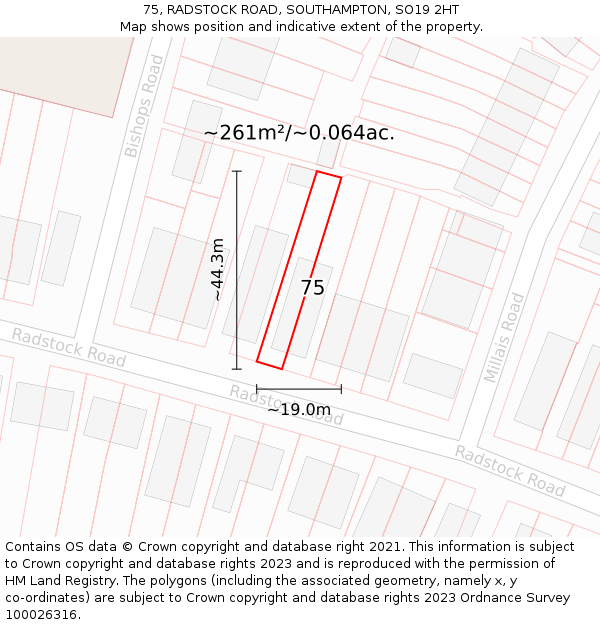 75, RADSTOCK ROAD, SOUTHAMPTON, SO19 2HT: Plot and title map