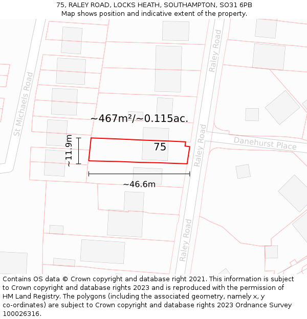 75, RALEY ROAD, LOCKS HEATH, SOUTHAMPTON, SO31 6PB: Plot and title map