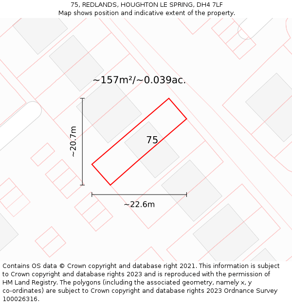 75, REDLANDS, HOUGHTON LE SPRING, DH4 7LF: Plot and title map