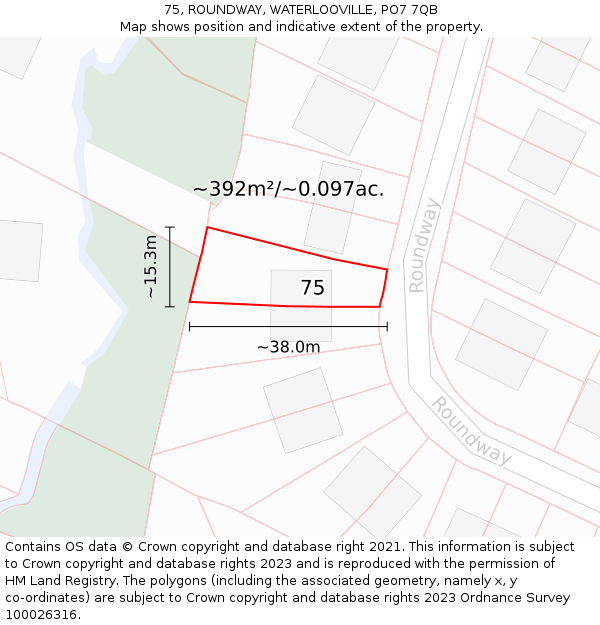 75, ROUNDWAY, WATERLOOVILLE, PO7 7QB: Plot and title map