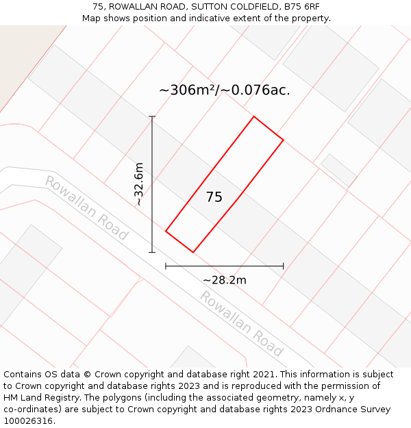 75, ROWALLAN ROAD, SUTTON COLDFIELD, B75 6RF: Plot and title map