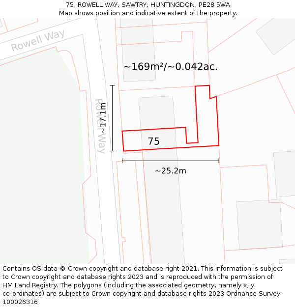 75, ROWELL WAY, SAWTRY, HUNTINGDON, PE28 5WA: Plot and title map