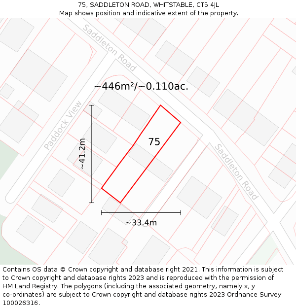 75, SADDLETON ROAD, WHITSTABLE, CT5 4JL: Plot and title map