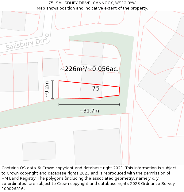 75, SALISBURY DRIVE, CANNOCK, WS12 3YW: Plot and title map