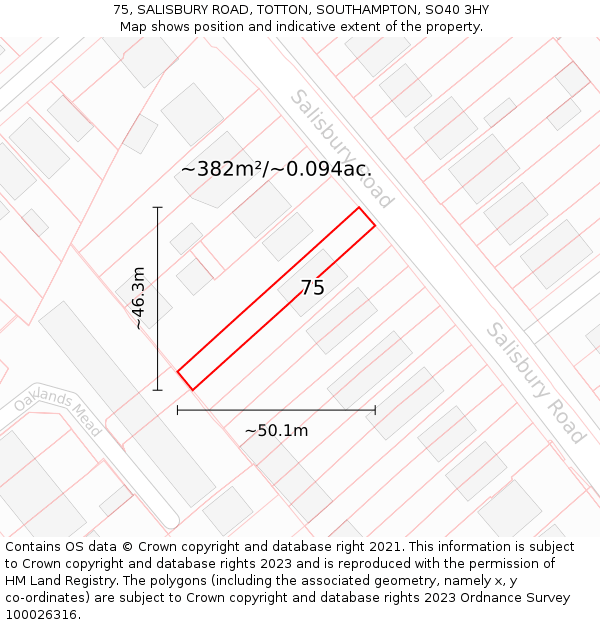 75, SALISBURY ROAD, TOTTON, SOUTHAMPTON, SO40 3HY: Plot and title map