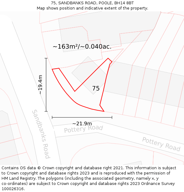 75, SANDBANKS ROAD, POOLE, BH14 8BT: Plot and title map