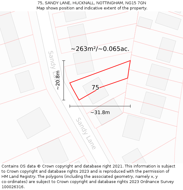 75, SANDY LANE, HUCKNALL, NOTTINGHAM, NG15 7GN: Plot and title map