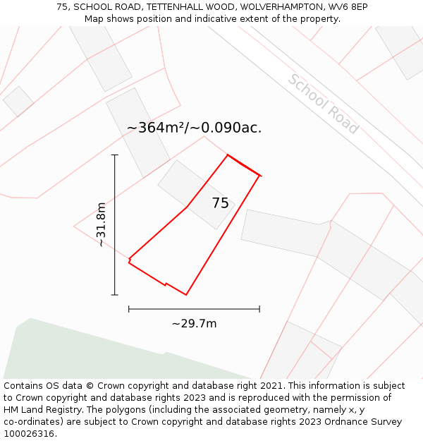 75, SCHOOL ROAD, TETTENHALL WOOD, WOLVERHAMPTON, WV6 8EP: Plot and title map