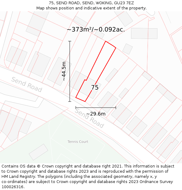 75, SEND ROAD, SEND, WOKING, GU23 7EZ: Plot and title map