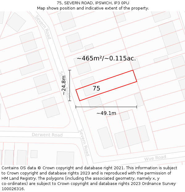 75, SEVERN ROAD, IPSWICH, IP3 0PU: Plot and title map