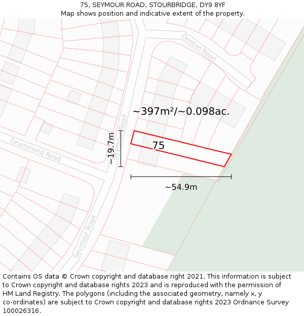 75, SEYMOUR ROAD, STOURBRIDGE, DY9 8YF: Plot and title map