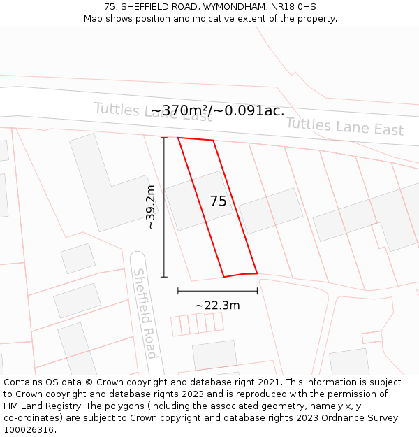 75, SHEFFIELD ROAD, WYMONDHAM, NR18 0HS: Plot and title map